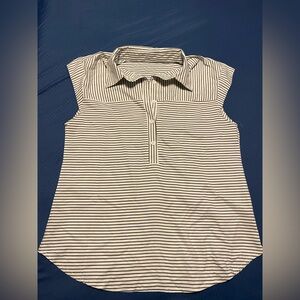 SHEIN White & Black Striped Sleeveless Button-Down Top